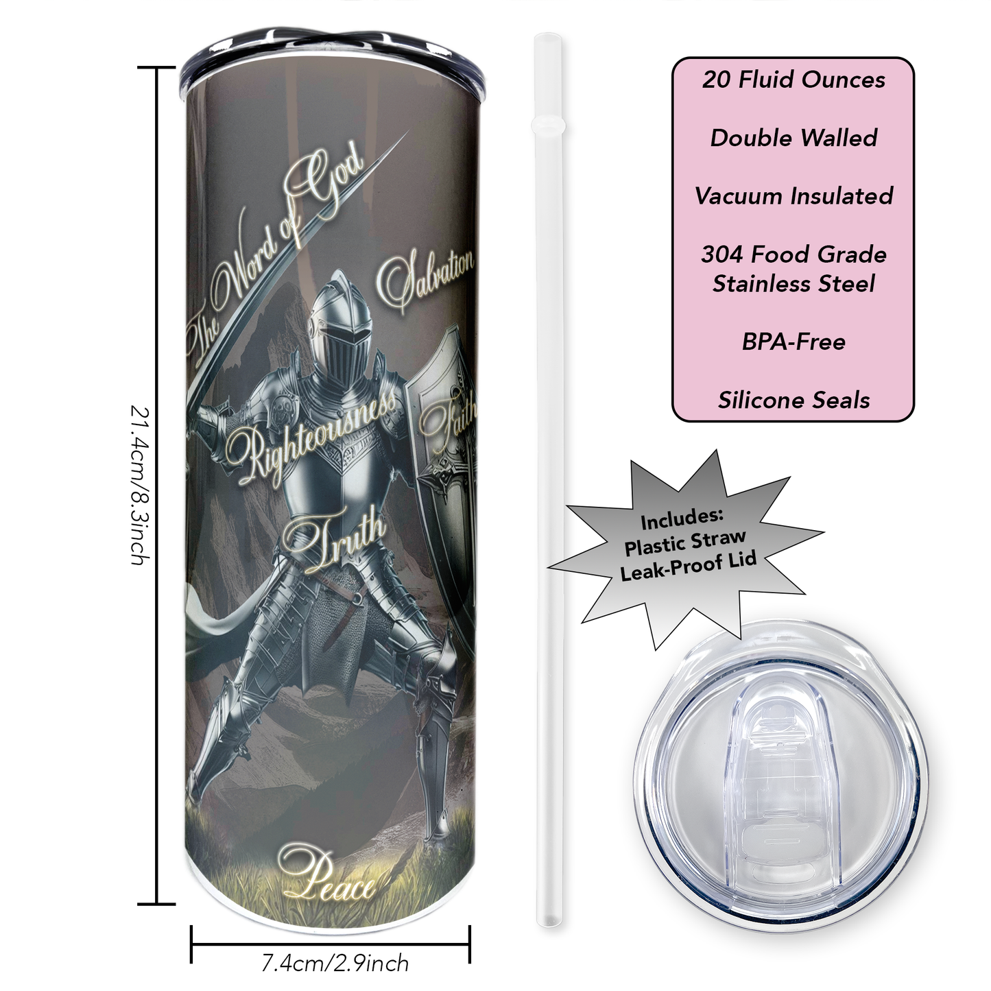 Armor of God - Male | 20oz Stainless Steel Skinny Coffee Tumbler