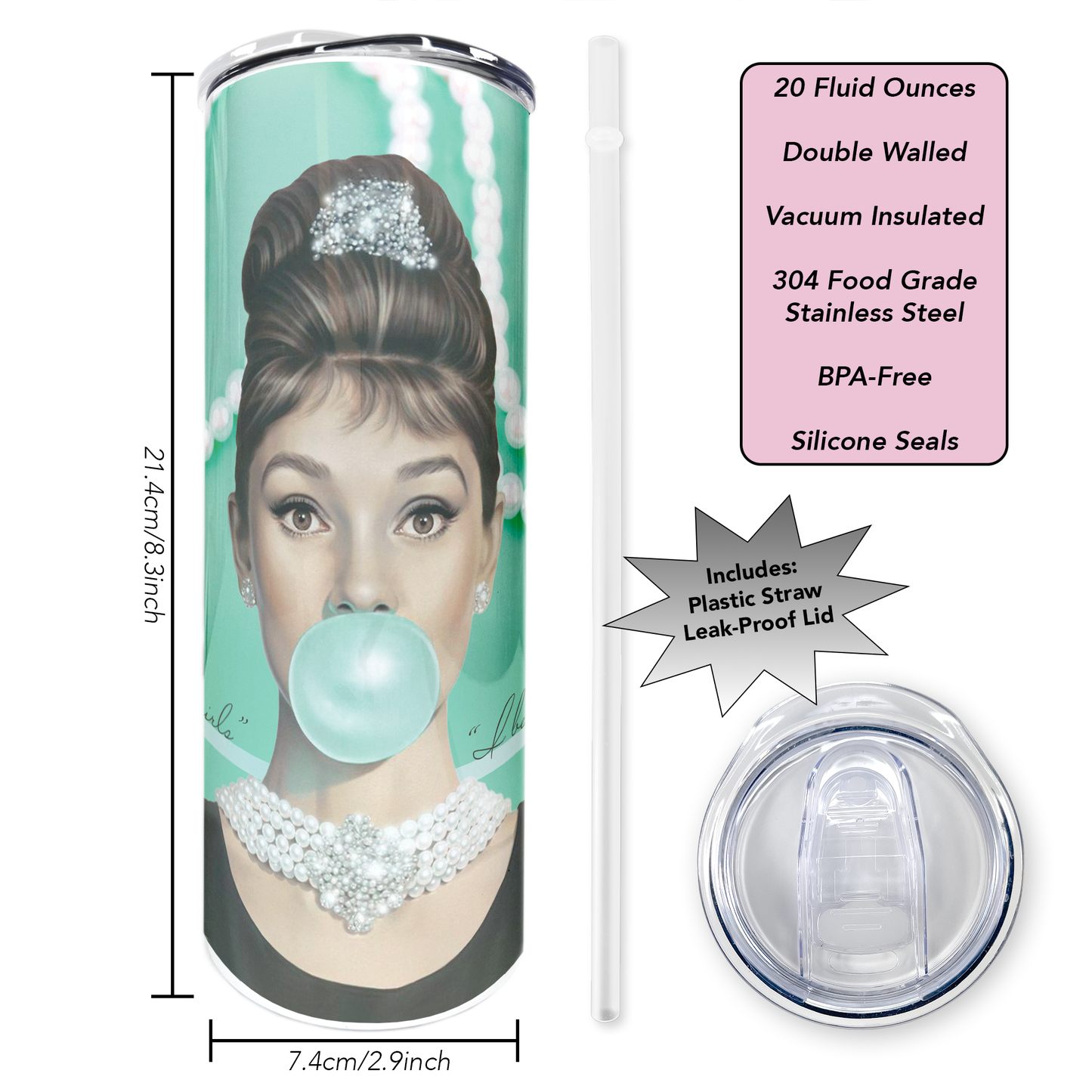 Audrey - Pearls | 20oz Stainless Steel Skinny Coffee Tumbler