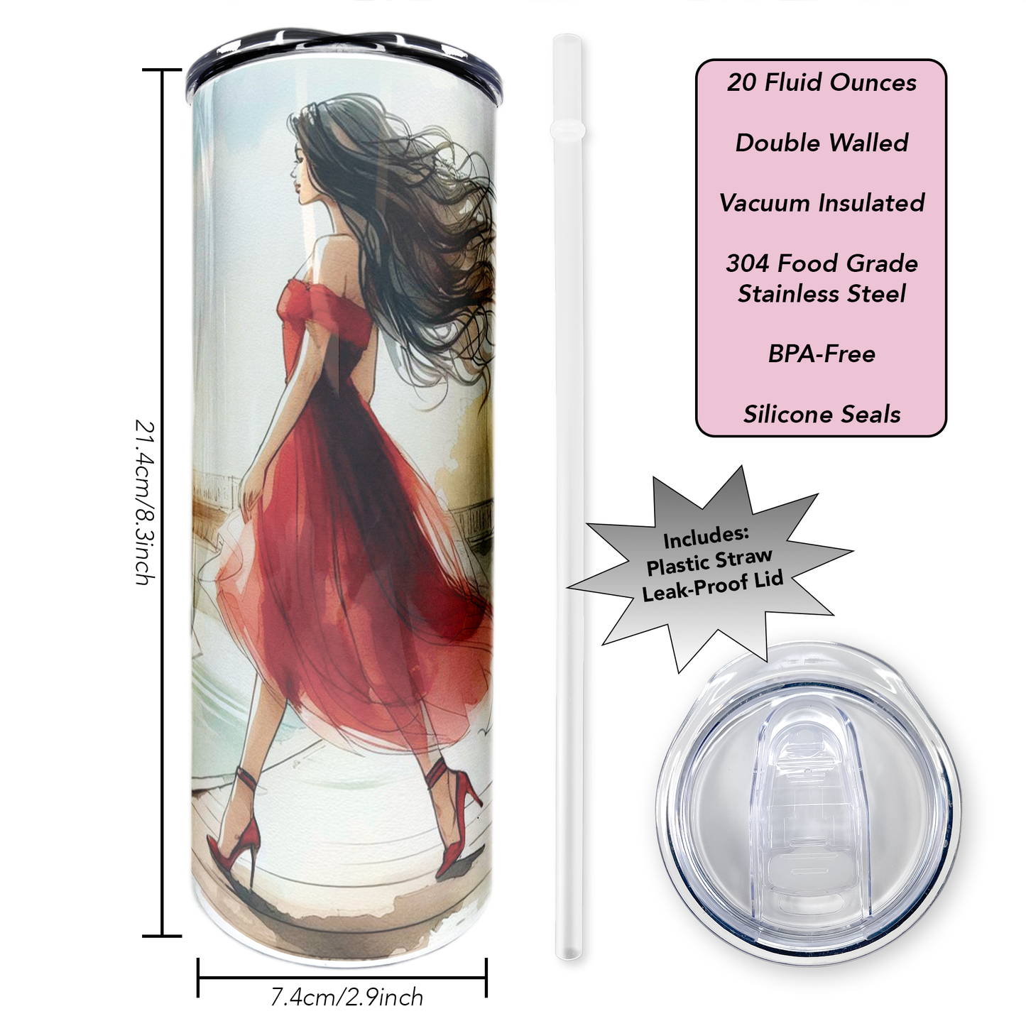 Lady In Red | 20oz Stainless Steel Skinny Coffee Tumbler
