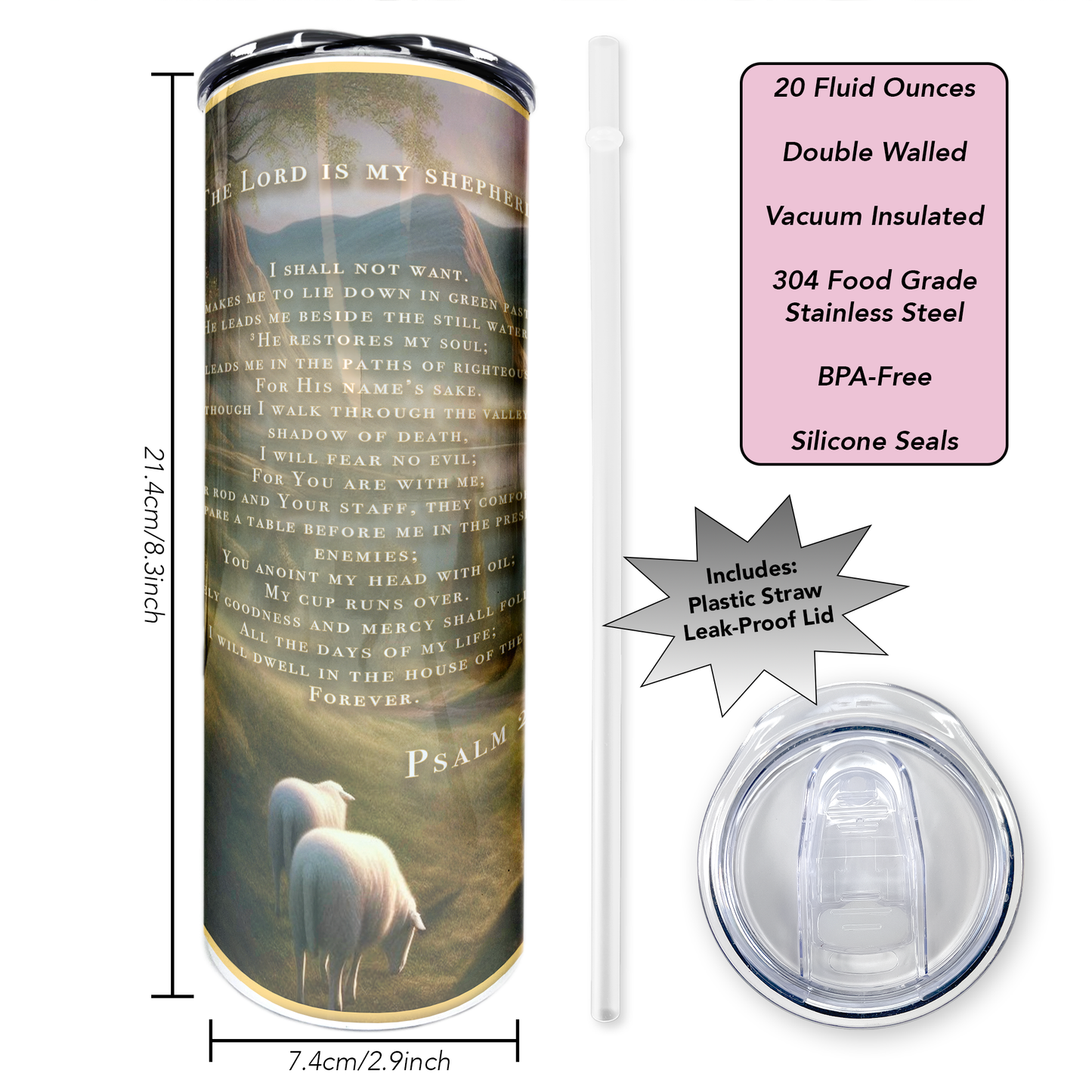 The Lord is My Shepherd | 20oz Stainless Steel Skinny Coffee Tumbler