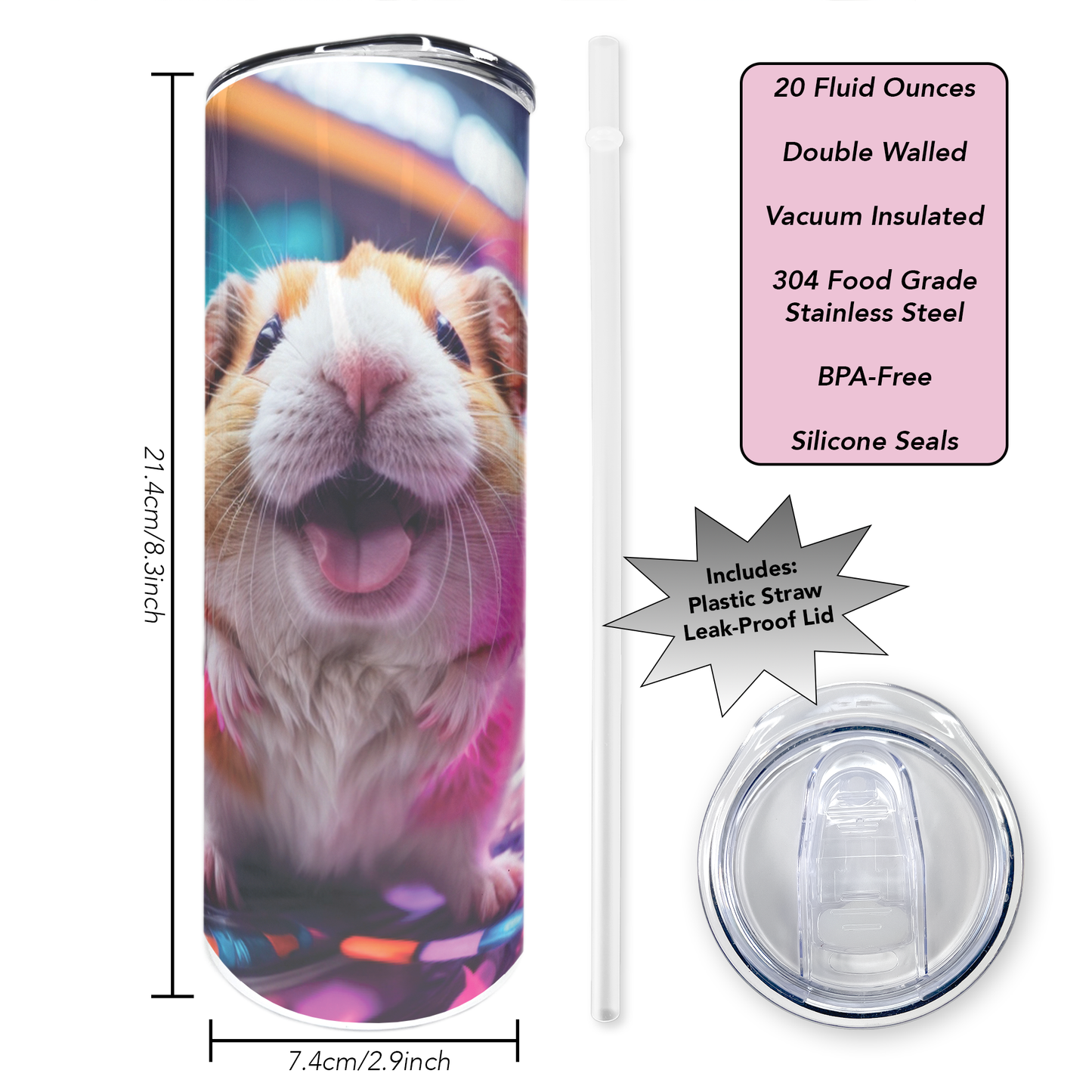 Hamster Rave | 20oz Stainless Steel Skinny Coffee Tumbler
