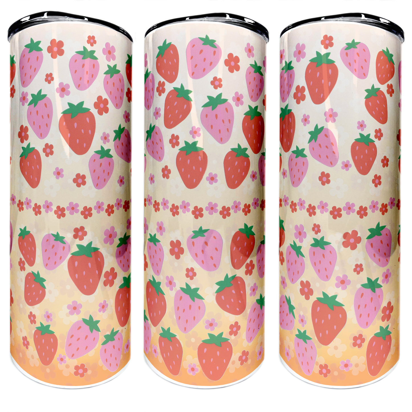 Strawberries - Floral | 20oz Stainless Steel Skinny Coffee Tumbler