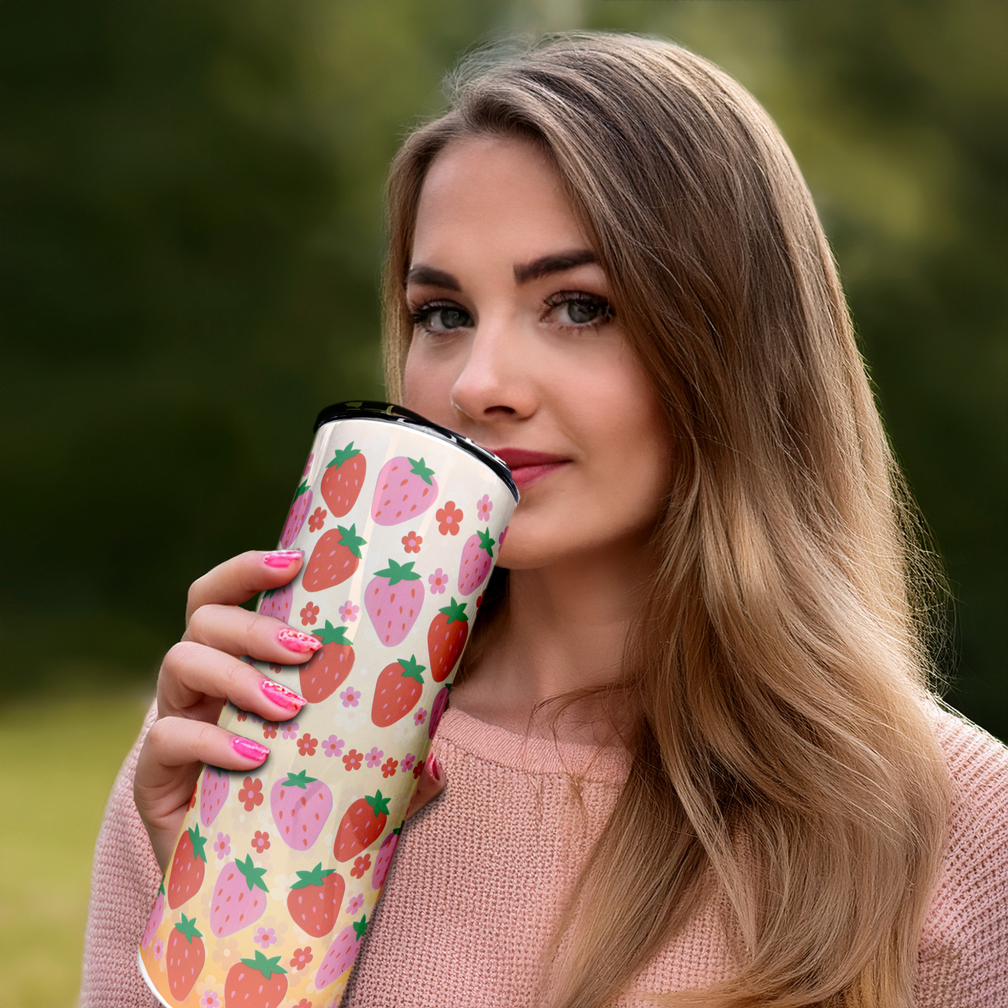 Strawberries - Floral | 20oz Stainless Steel Skinny Coffee Tumbler