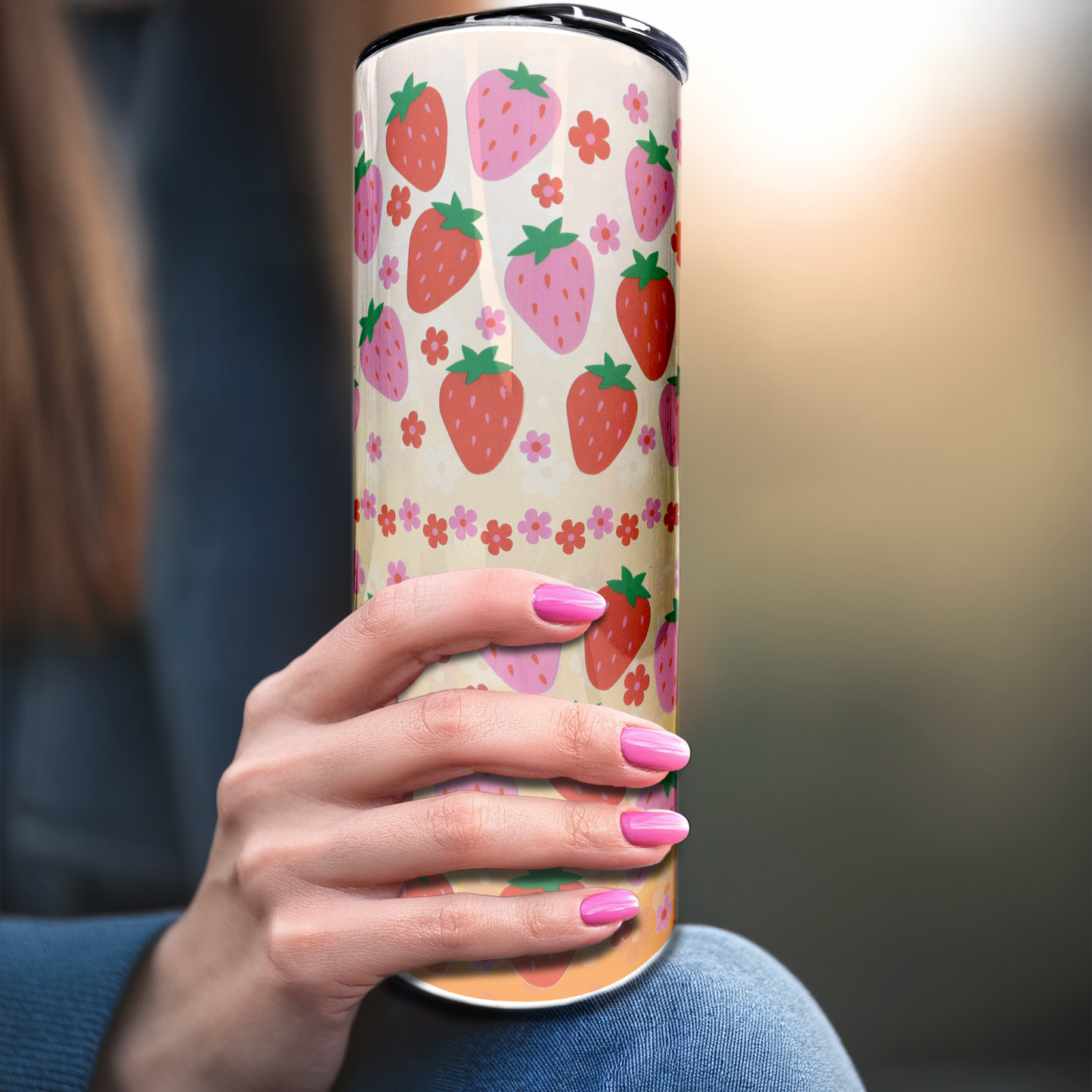 Strawberries - Floral | 20oz Stainless Steel Skinny Coffee Tumbler