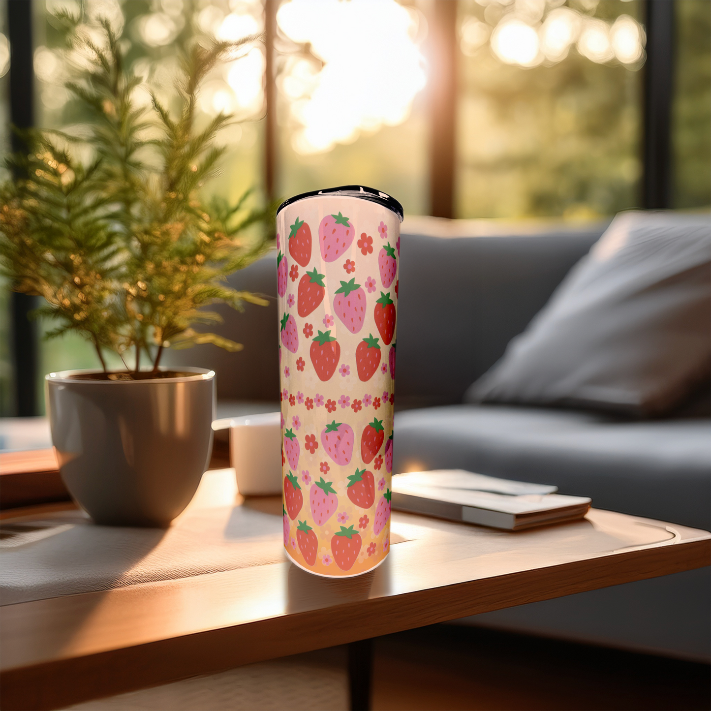 Strawberries - Floral | 20oz Stainless Steel Skinny Coffee Tumbler