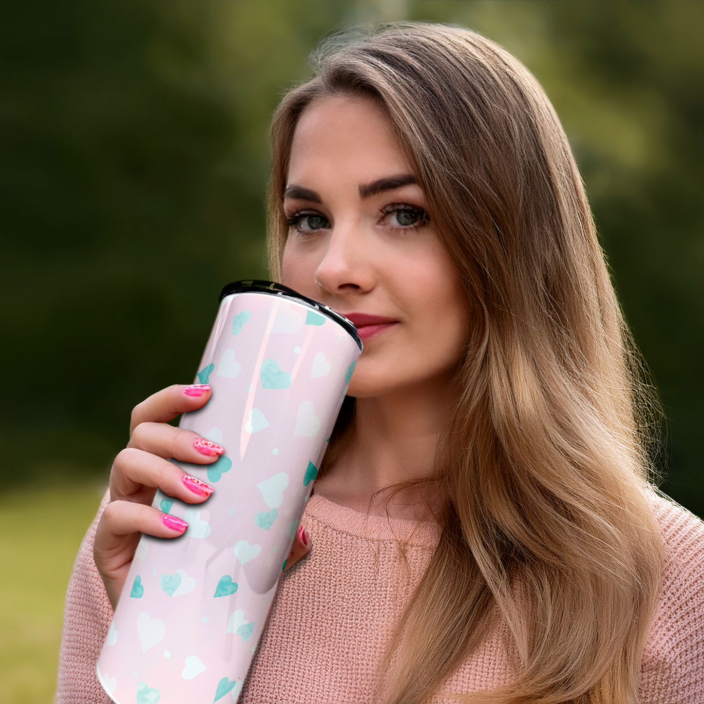 Teal Hearts | 20oz Stainless Steel Skinny Coffee Tumbler