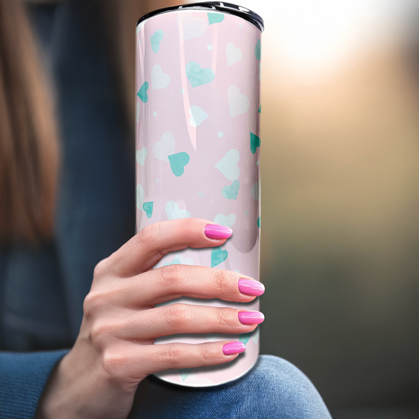 Teal Hearts | 20oz Stainless Steel Skinny Coffee Tumbler