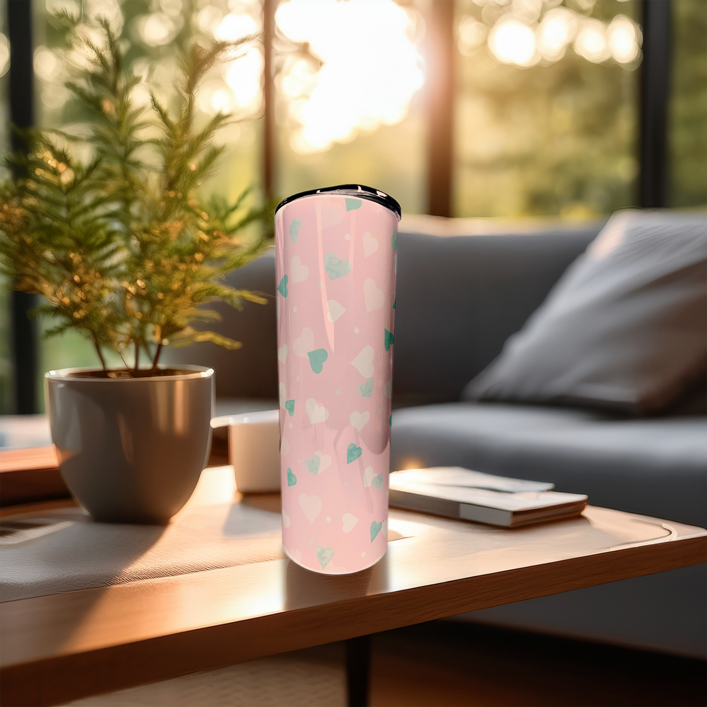 Teal Hearts | 20oz Stainless Steel Skinny Coffee Tumbler