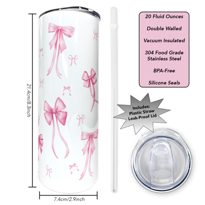 Pink Bows| 20oz Stainless Steel Skinny Coffee Tumbler