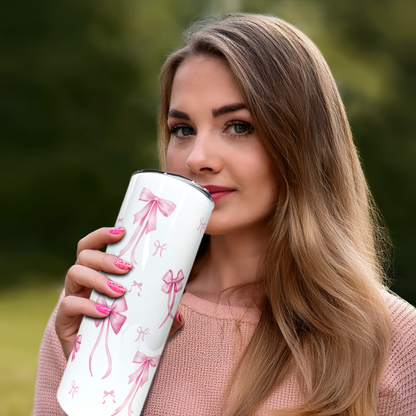 Pink Bows| 20oz Stainless Steel Skinny Coffee Tumbler