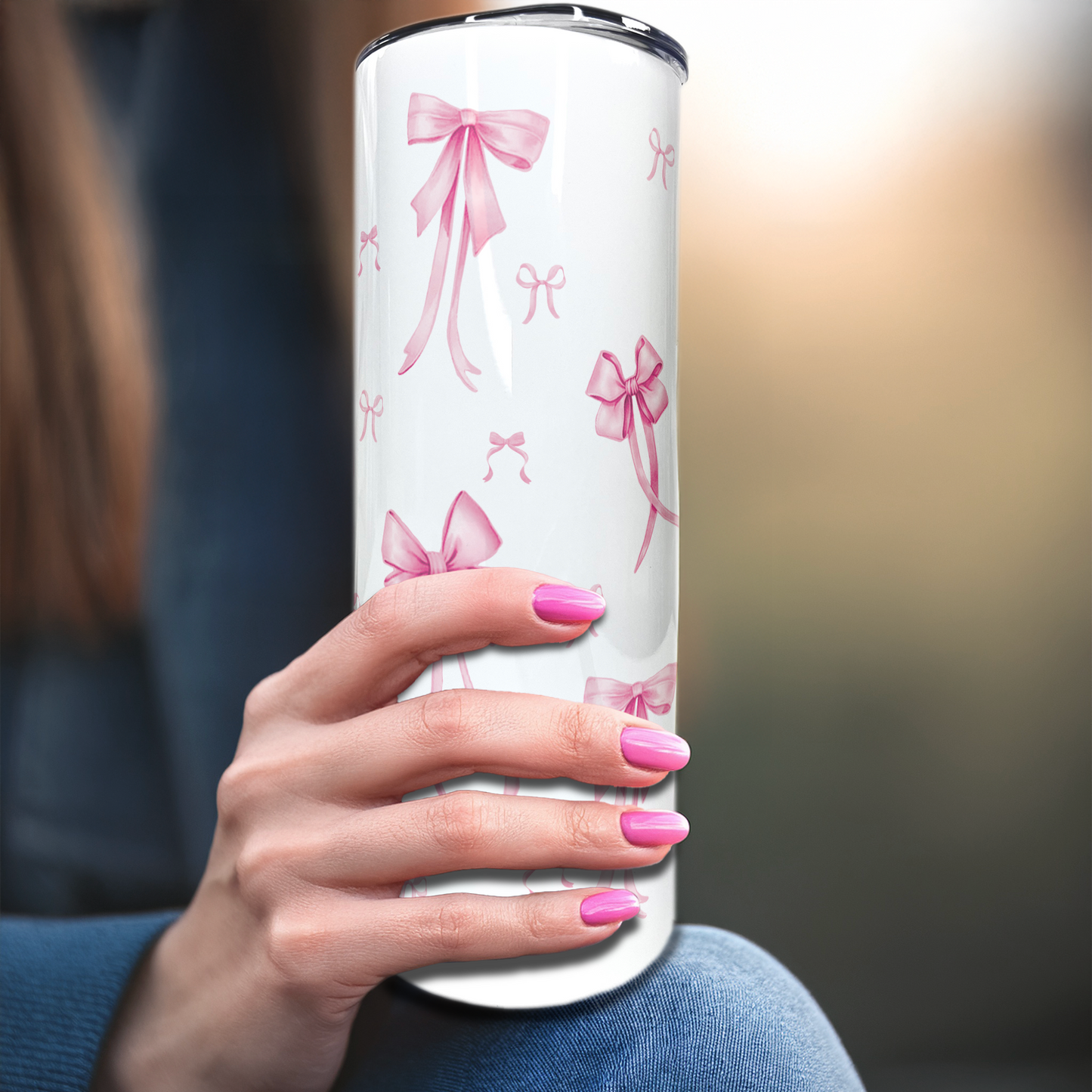 Pink Bows| 20oz Stainless Steel Skinny Coffee Tumbler