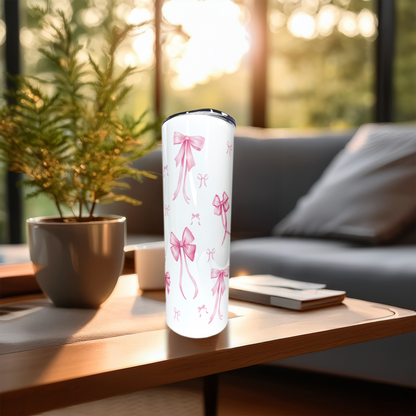 Pink Bows| 20oz Stainless Steel Skinny Coffee Tumbler