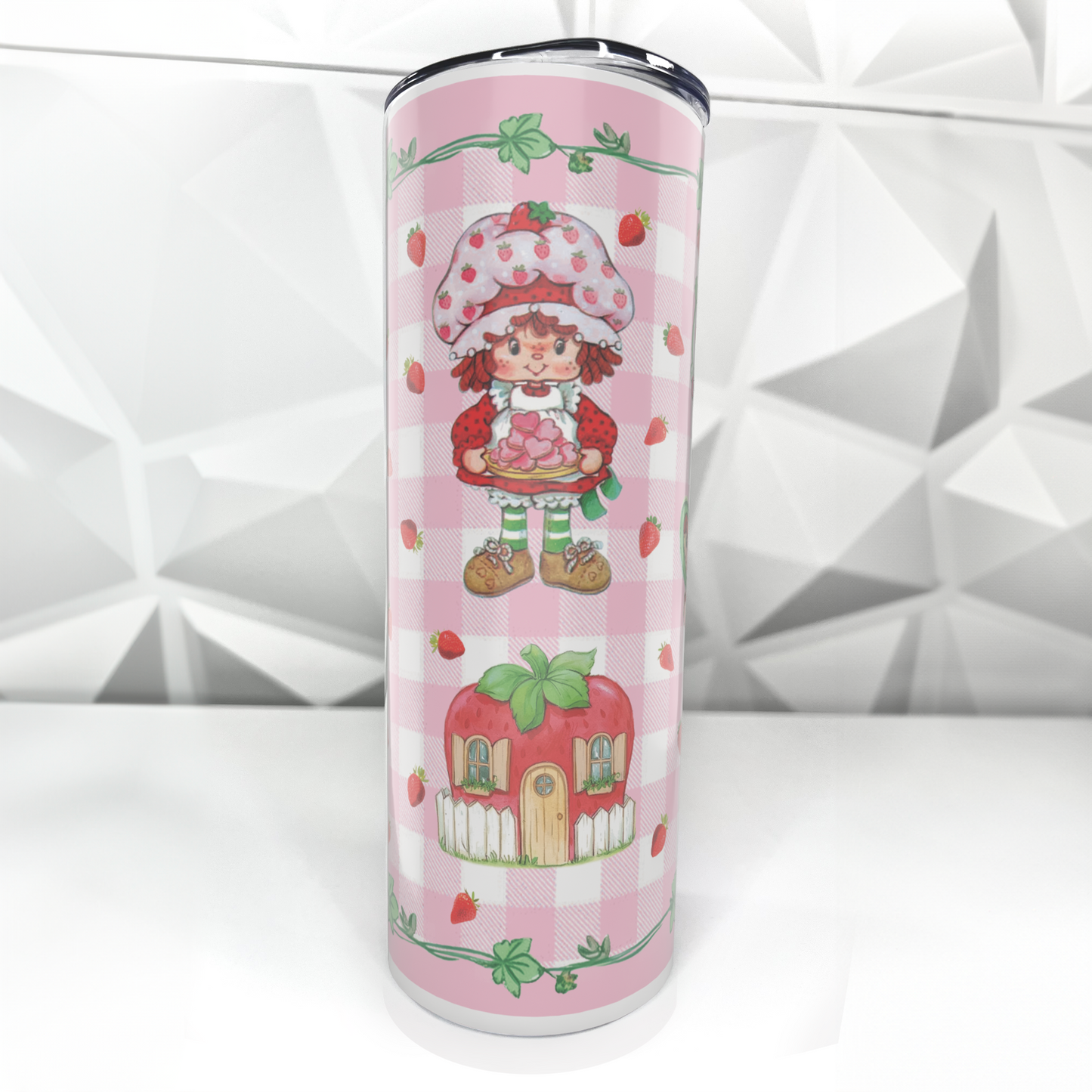 Strawberry Girl - Pink Plaid | 20oz Stainless Steel Skinny Tumbler