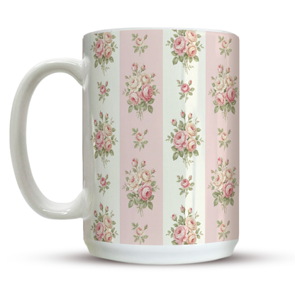 Pink Floral - Stripes | 15oz Mug