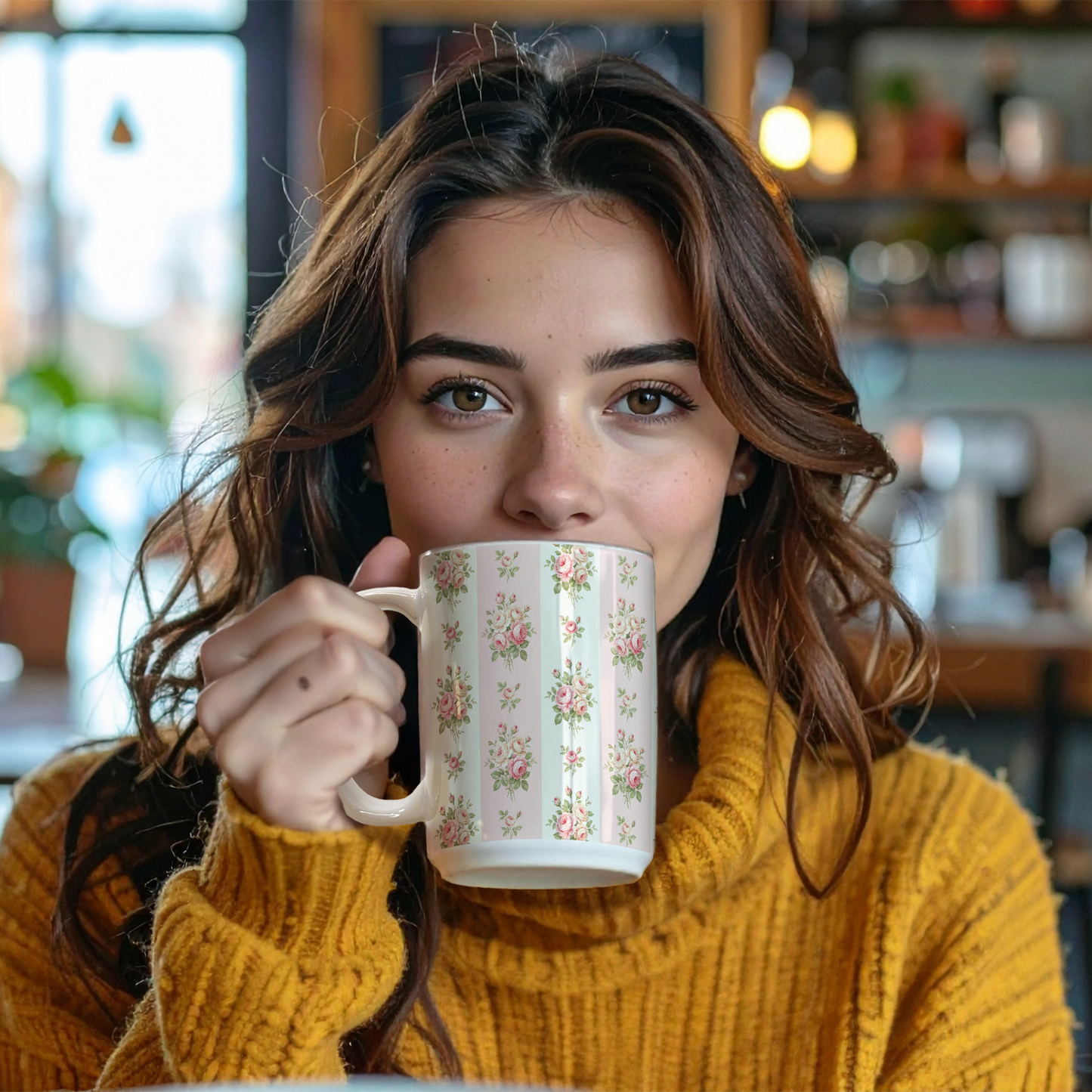 Pink Floral - Stripes | 15oz Mug