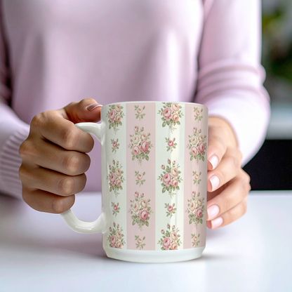 Pink Floral - Stripes | 15oz Mug