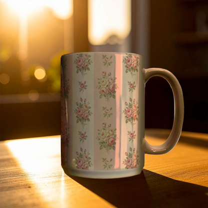 Pink Floral - Stripes | 15oz Mug