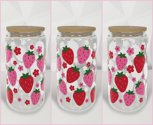 Strawberries - Pink Red| 16oz Libby Glass Tumbler
