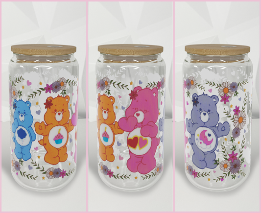 Cartoon Bears - Floral | 16oz Libby Glass Tumbler
