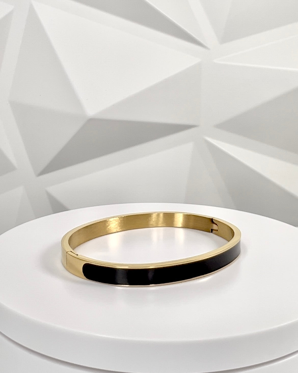 White/Black Band | Gold Bangle