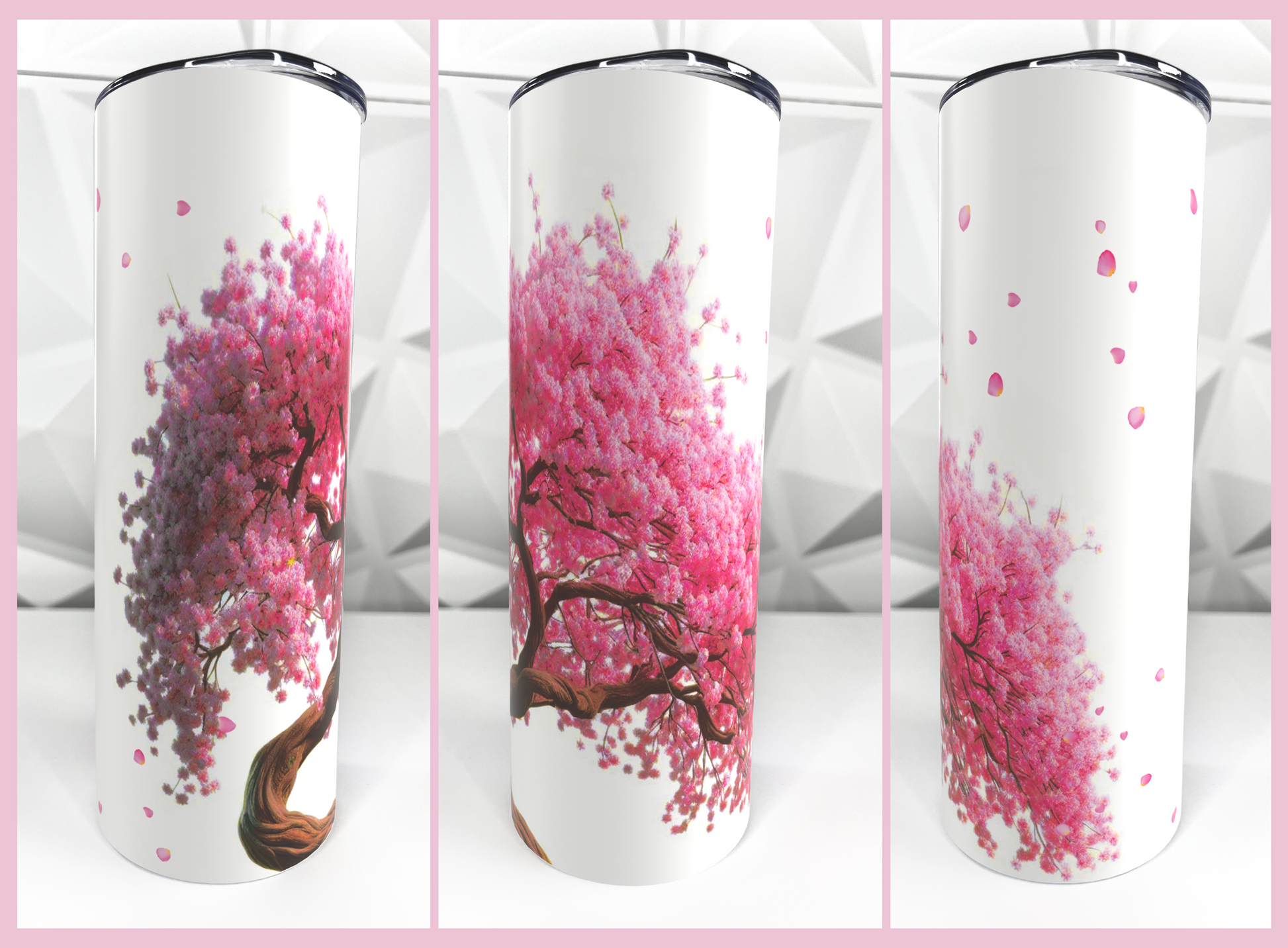 20oz Steel Tumbler - Cherry Blossom Tree - 360 View