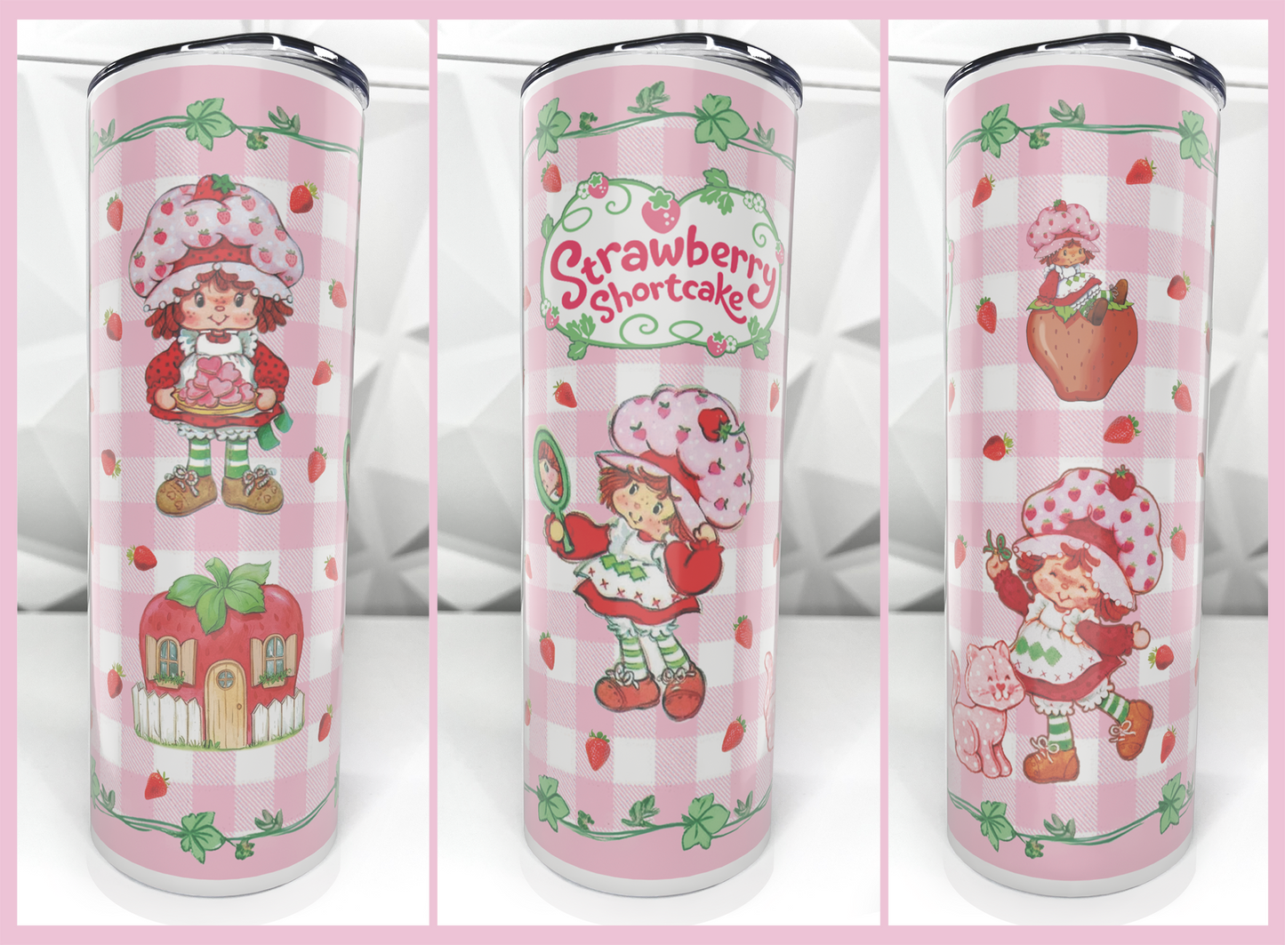 Strawberry Girl - Pink Plaid | 20oz Stainless Steel Skinny Tumbler