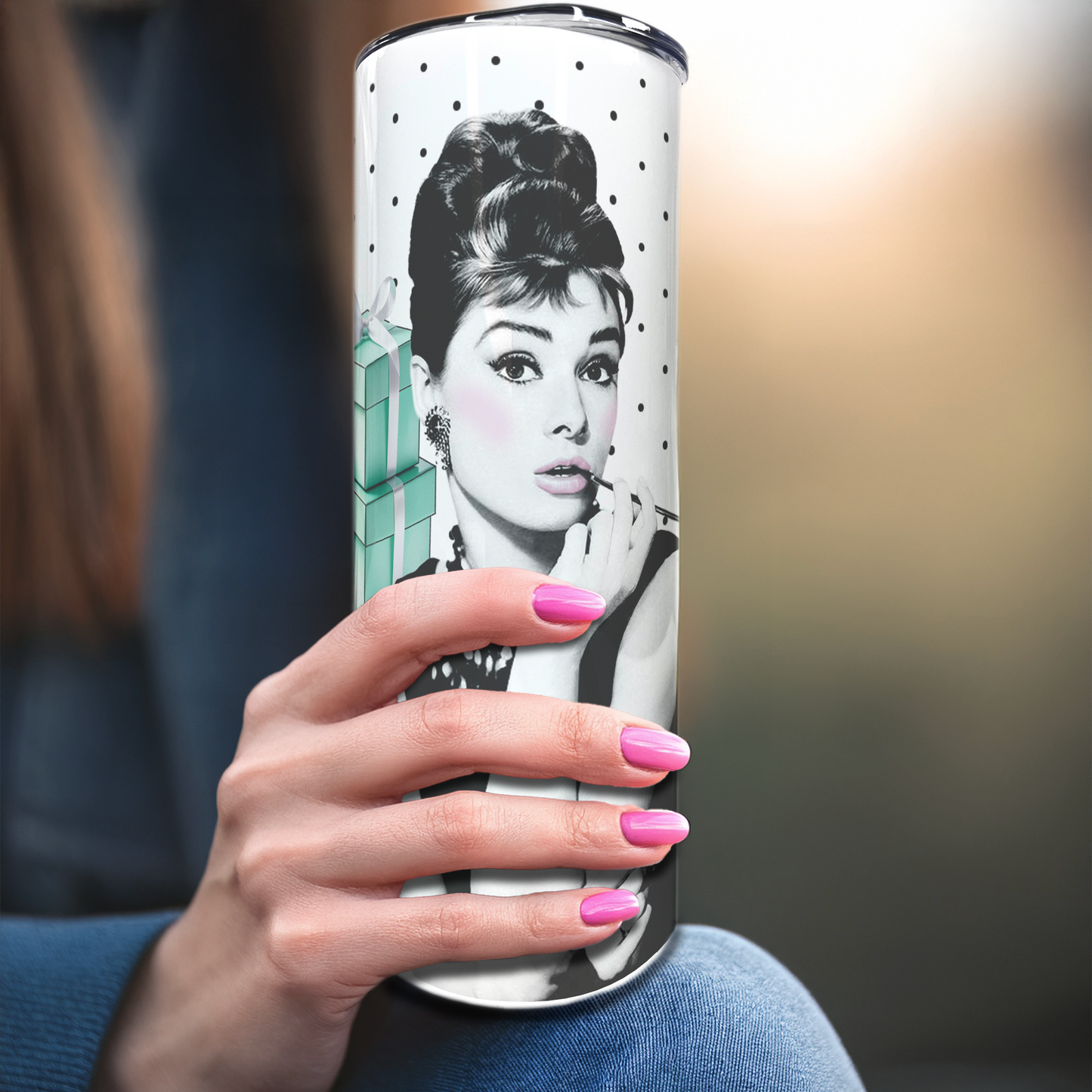 Audrey Hepburn - Polka-Dots | 20oz Stainless Steel Skinny Coffee Tumbler