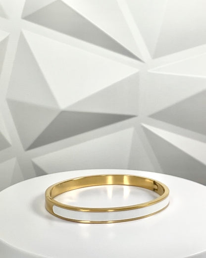 White/Black Band | Gold Bangle