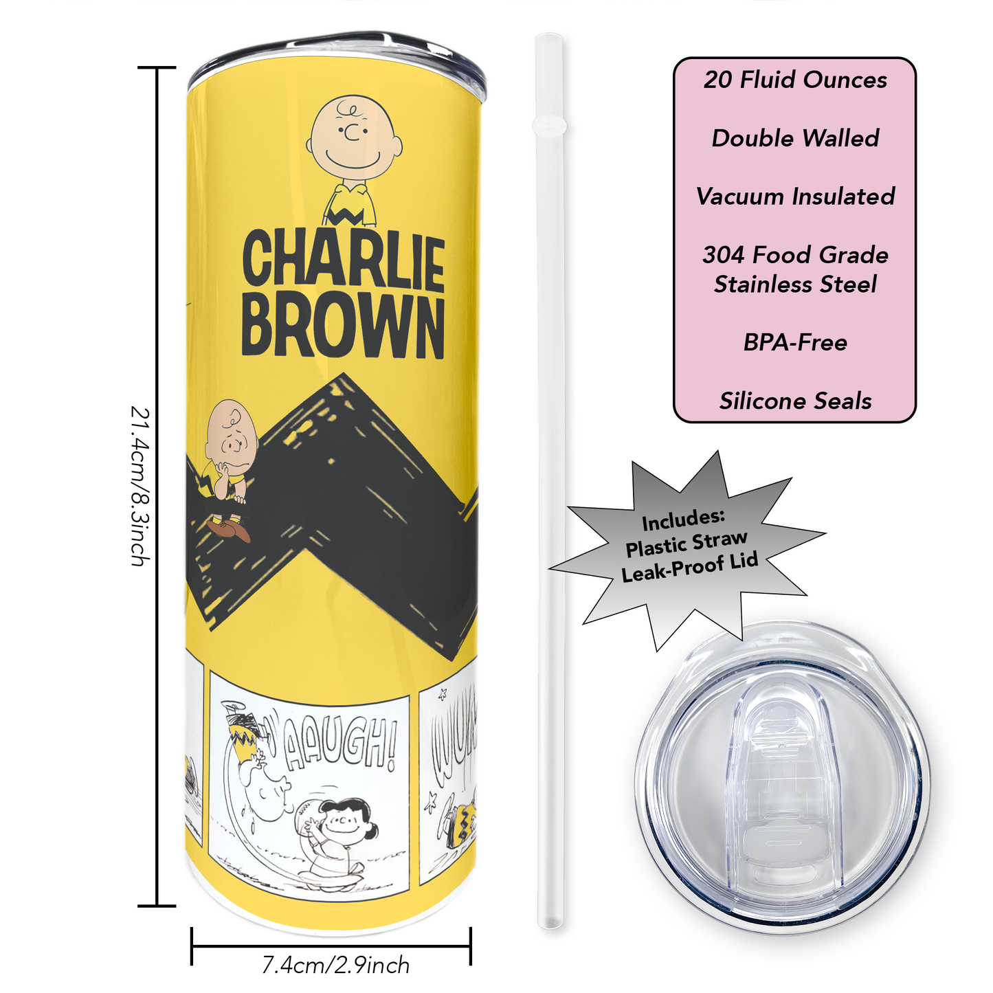 Charlie Brown | 20oz Stainless Steel Skinny Coffee Tumbler