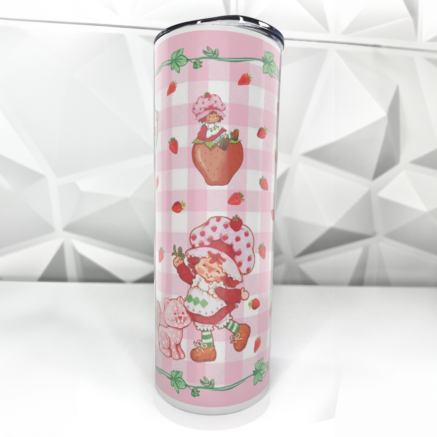 Strawberry Girl - Pink Plaid | 20oz Stainless Steel Skinny Tumbler