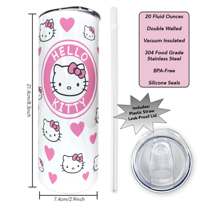 Cartoon Kitty - Hearts | 20oz Stainless Steel Skinny Coffee Tumbler