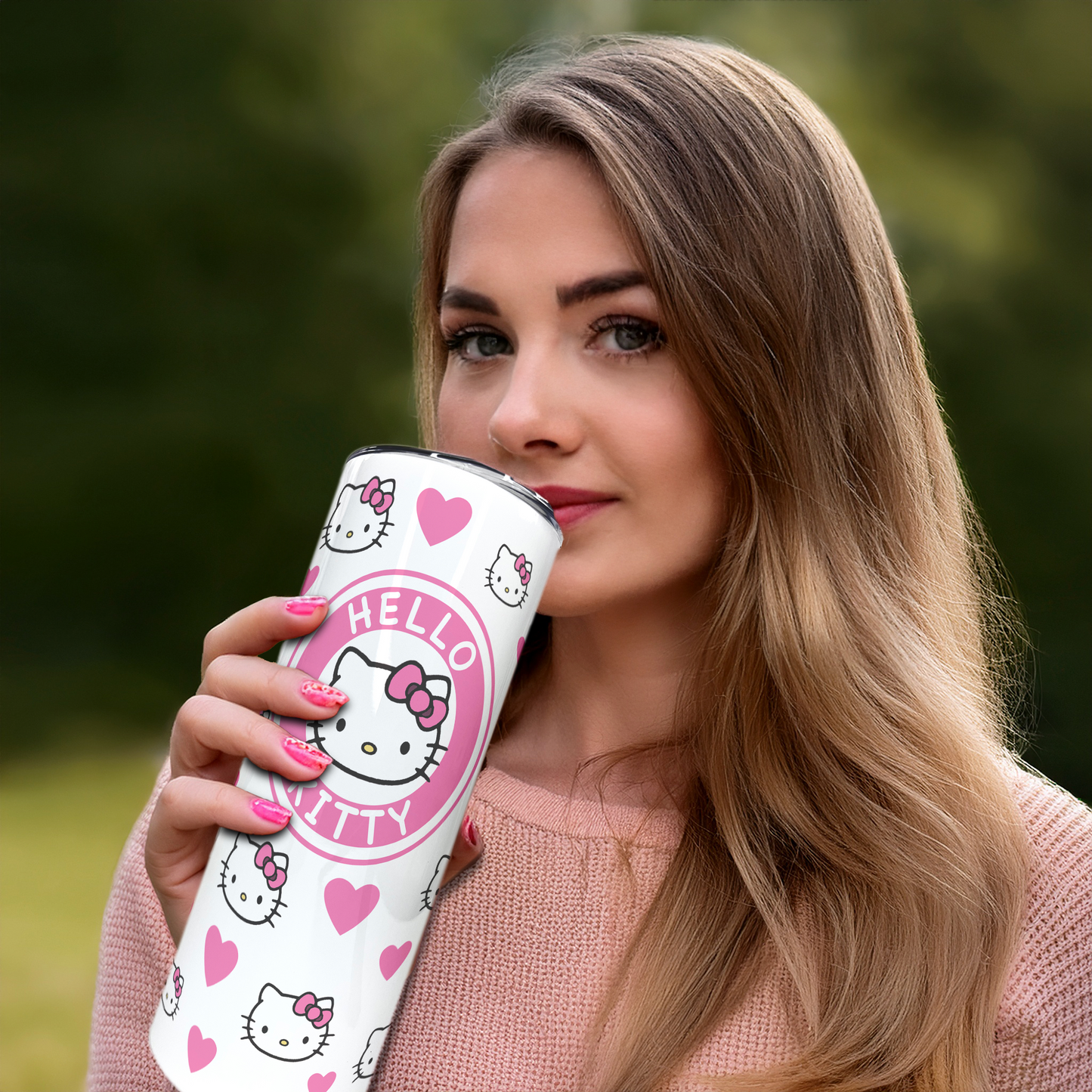 Cartoon Kitty - Hearts | 20oz Stainless Steel Skinny Coffee Tumbler