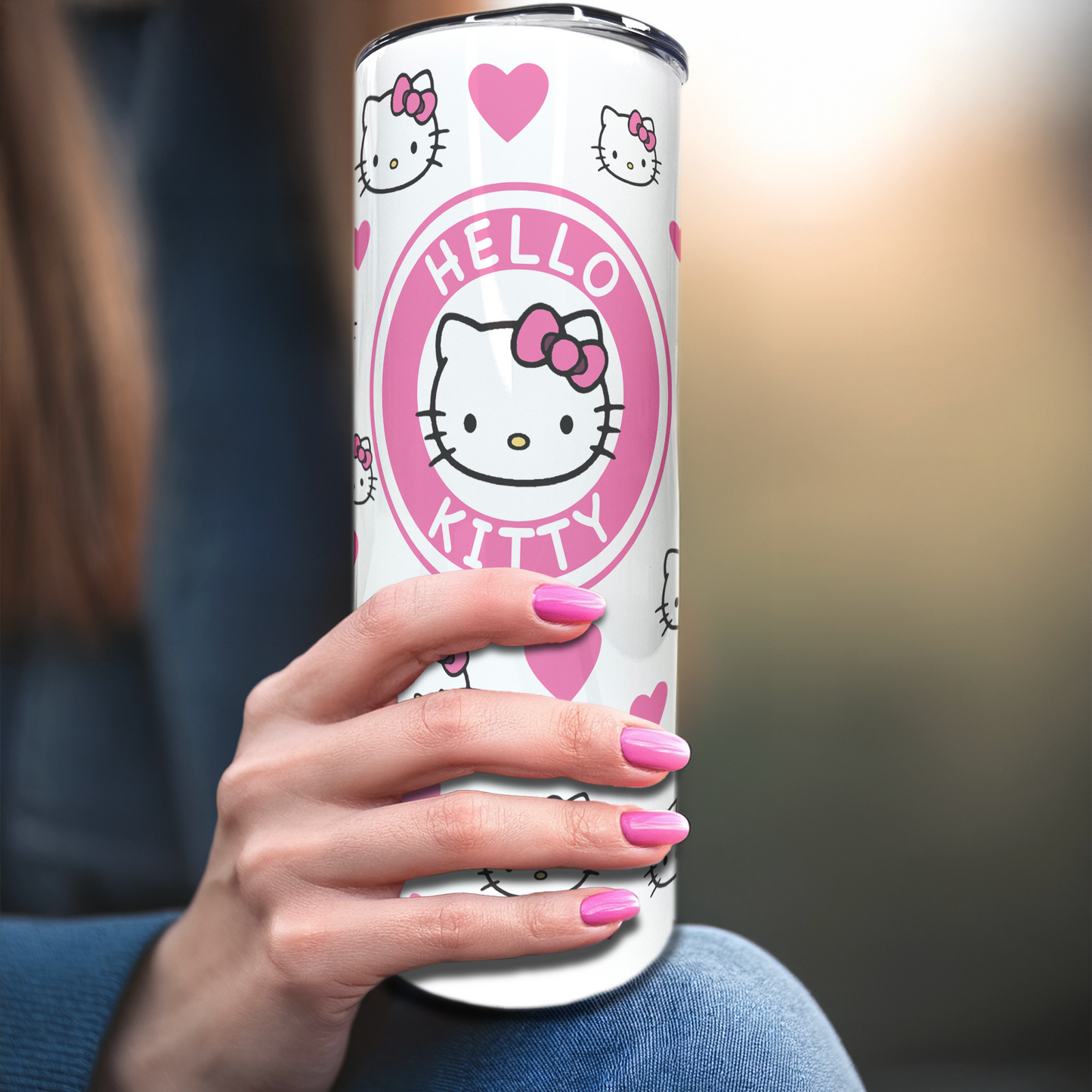Cartoon Kitty - Hearts | 20oz Stainless Steel Skinny Coffee Tumbler