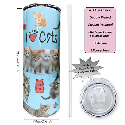 I Heart Cats | 20oz Stainless Steel Skinny Coffee Tumbler