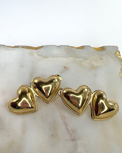 Dual-Heart Gold Earrings