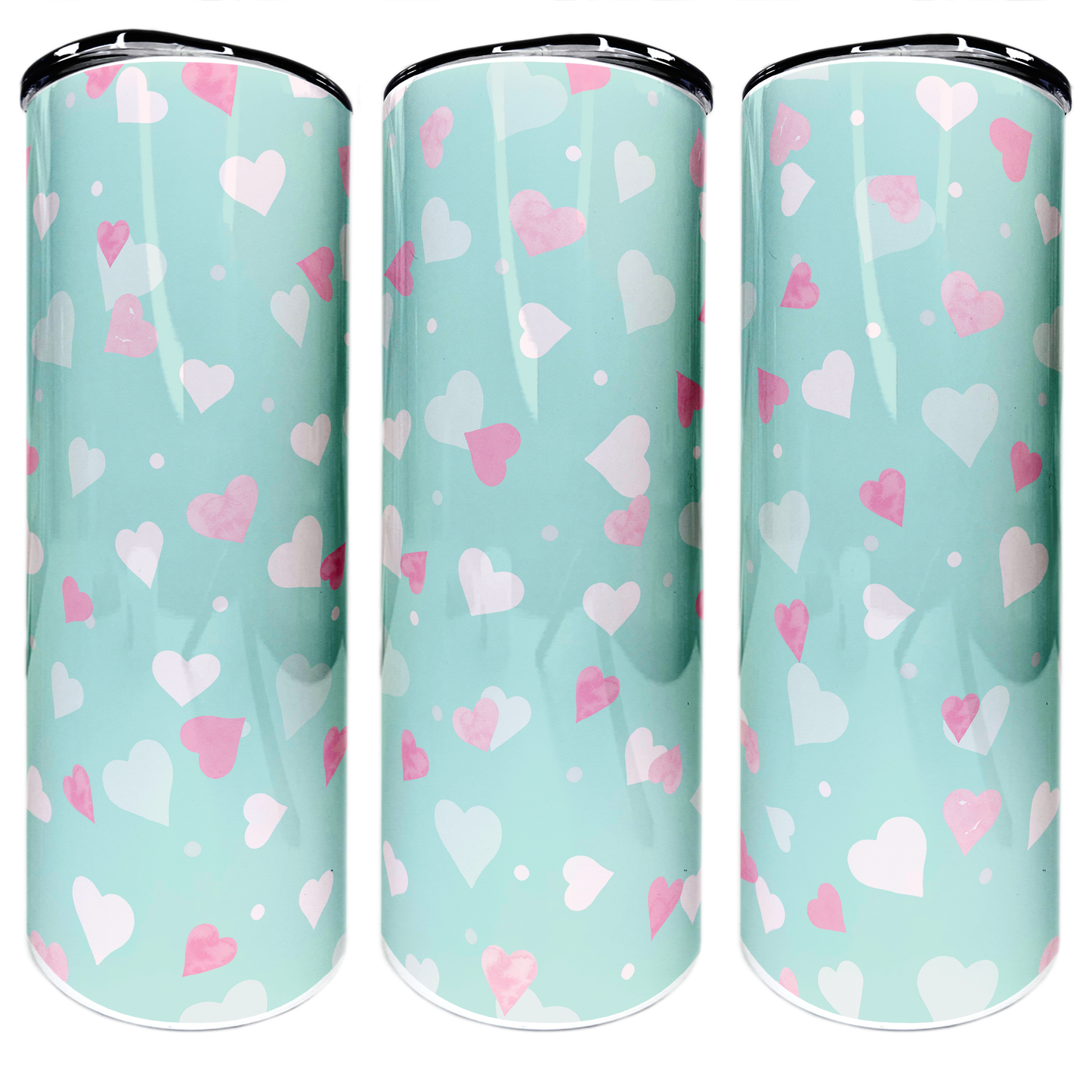 Pink Hearts | 20oz Stainless Steel Skinny Coffee Tumbler