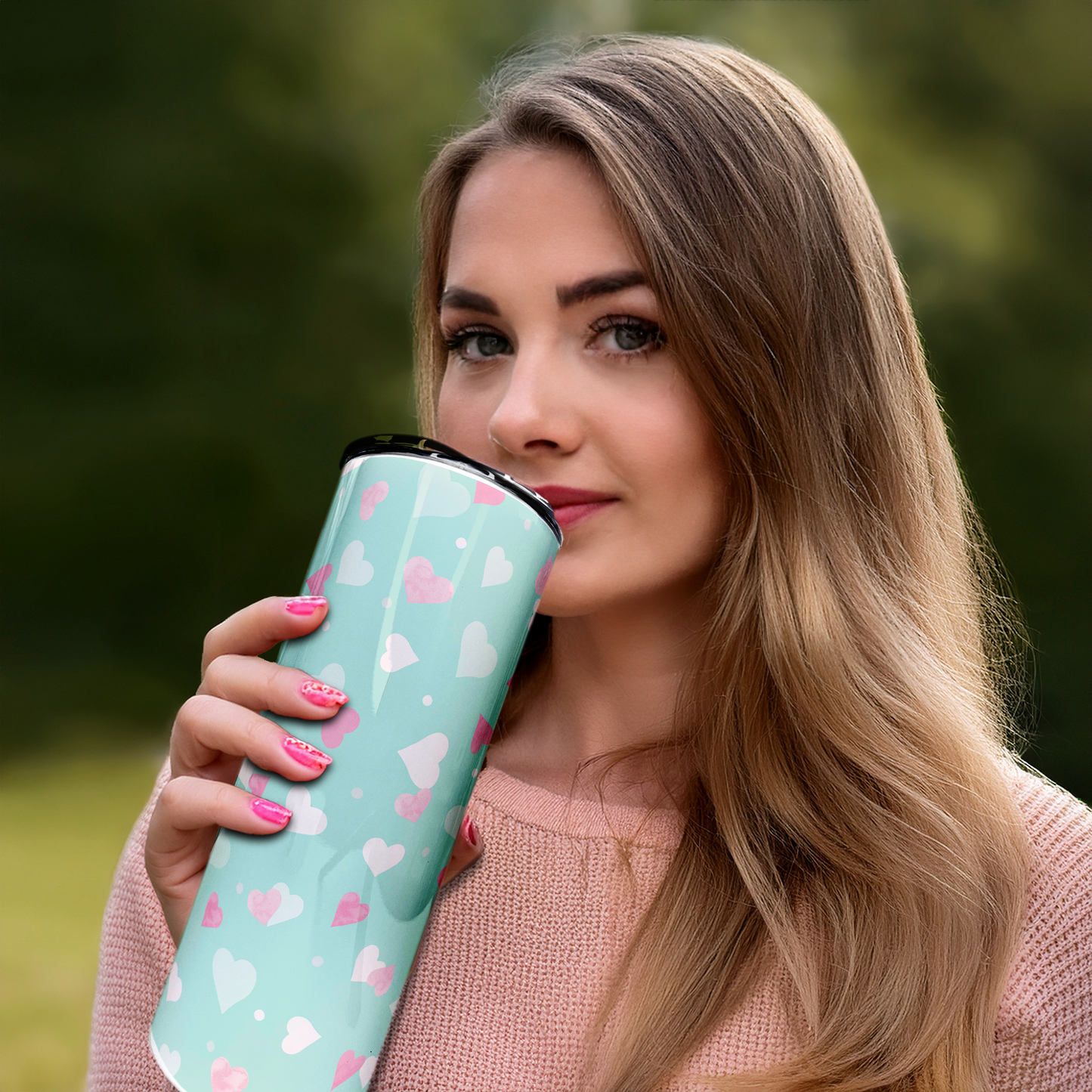 Pink Hearts | 20oz Stainless Steel Skinny Coffee Tumbler