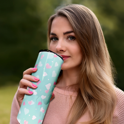 Pink Hearts | 20oz Stainless Steel Skinny Coffee Tumbler