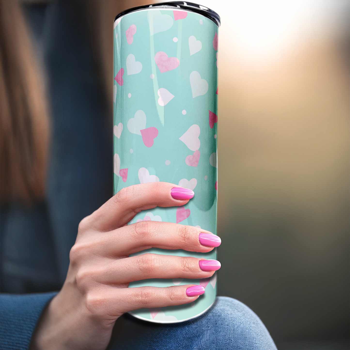 Pink Hearts | 20oz Stainless Steel Skinny Coffee Tumbler