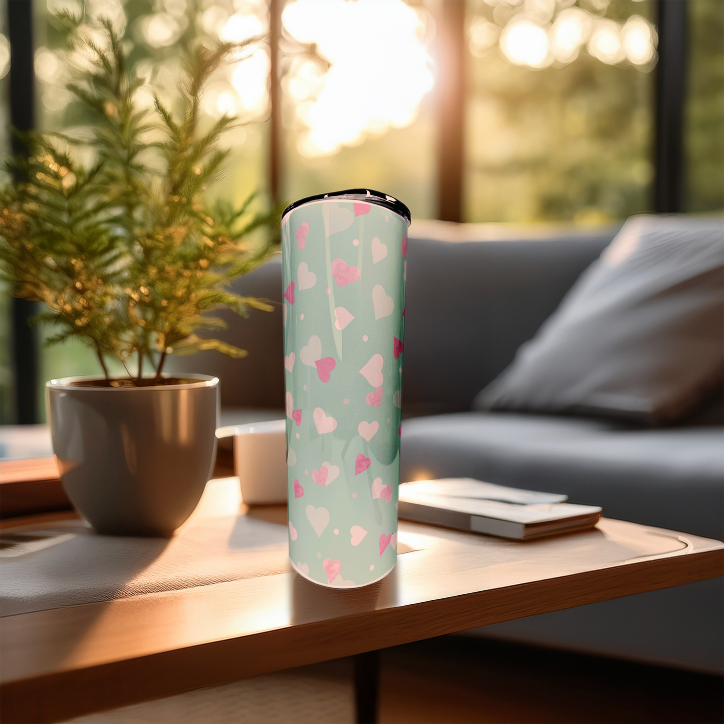 Pink Hearts | 20oz Stainless Steel Skinny Coffee Tumbler
