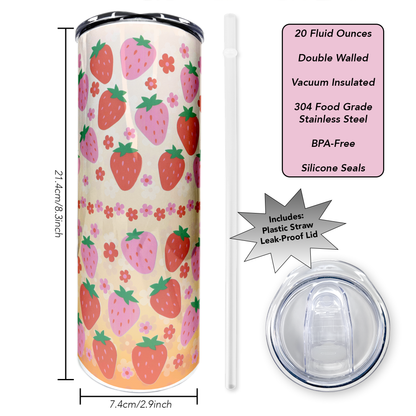 Strawberries - Floral | 20oz Stainless Steel Skinny Coffee Tumbler