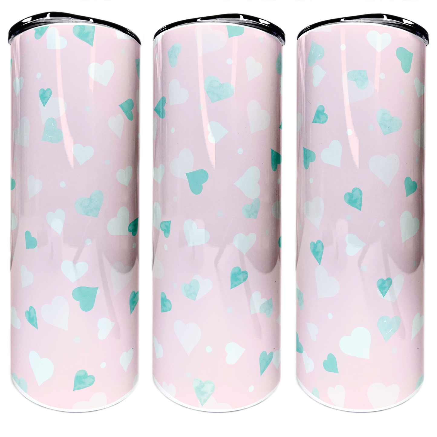 Teal Hearts | 20oz Stainless Steel Skinny Coffee Tumbler
