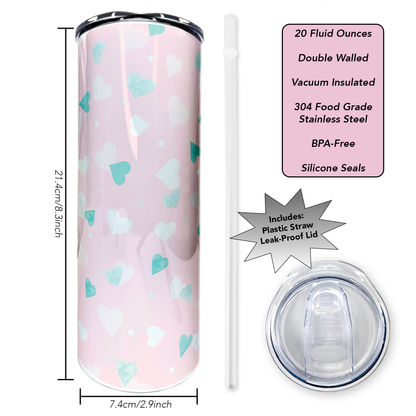 Teal Hearts | 20oz Stainless Steel Skinny Coffee Tumbler