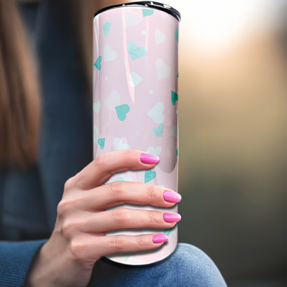Teal Hearts | 20oz Stainless Steel Skinny Coffee Tumbler