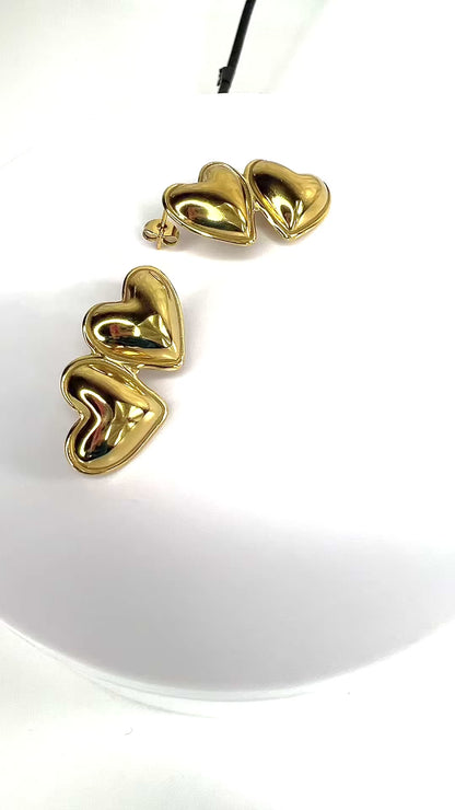 Dual-Heart Gold Earrings