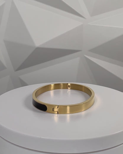 White/Black Band | Gold Bangle